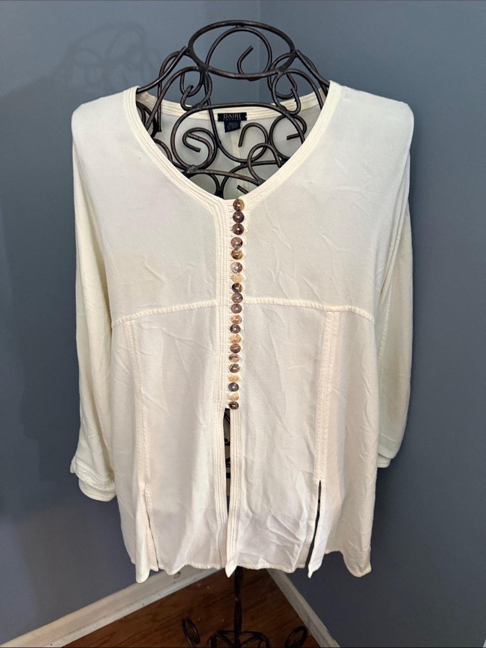 Cream Button-Front V-Neck Women's Top
